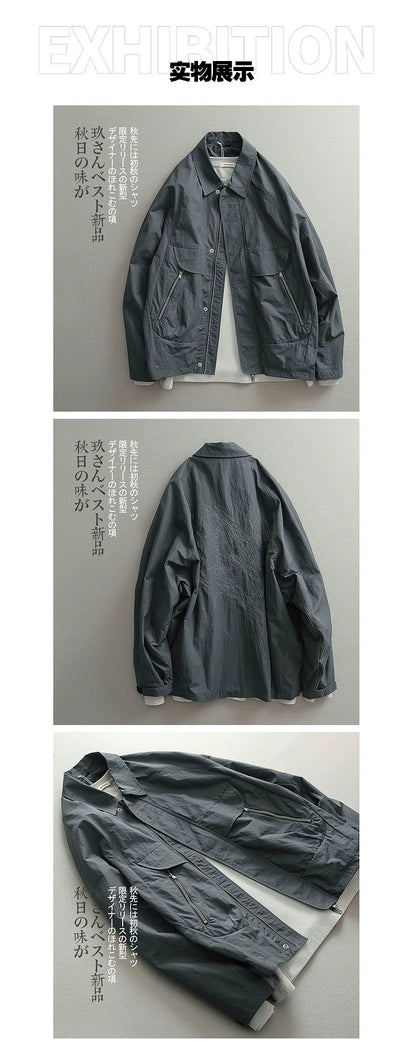 Japanese tide design vintage vintage double zip silhouette jacket jacket men