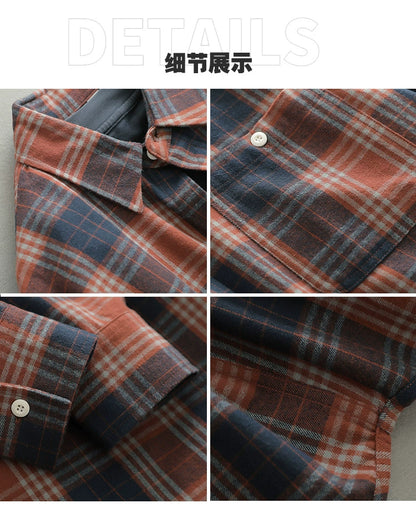 Japanese tide cityboy style wear sanded plaid small square neck cargo shirt male