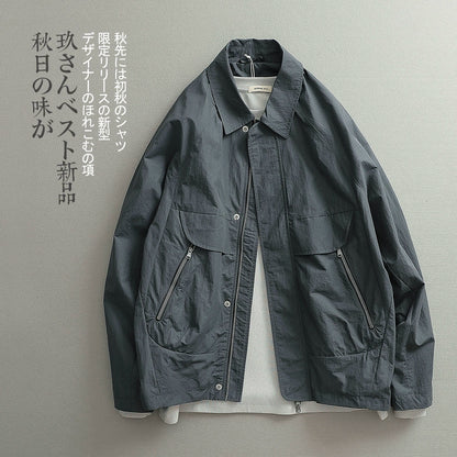 Japanese tide design vintage vintage double zip silhouette jacket jacket men