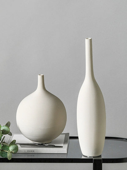 Modern minimalist style, white plain burnt brushed ceramic vase set, model room, living room, dining table, home furnishings