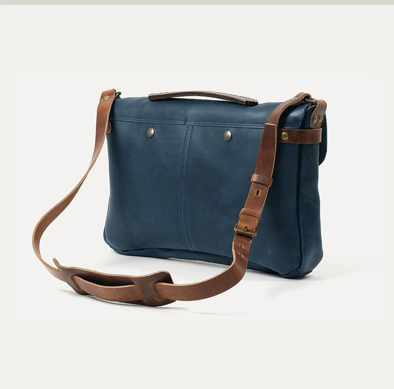 Gikani Vintage Trendy Cowhide Postman Messenger Bag Flap One Shoulder Crossbody Bag Men's Casual Commuter Computer Bag