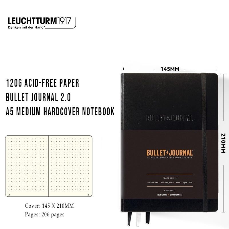 LEUCHTTURM1917 Germany Lighthouse Bullet Journal Bullet Note 2.0 Second Generation Thickened Edition Hand Ledger A5 Medium Open Hardcover