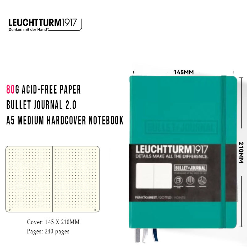 LEUCHTTURM1917 Germany Lighthouse Bullet Journal Bullet Note 2.0 Second Generation Thickened Edition Hand Ledger A5 Medium Open Hardcover