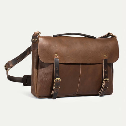 Gikani Vintage Trendy Cowhide Postman Messenger Bag Flap One Shoulder Crossbody Bag Men's Casual Commuter Computer Bag