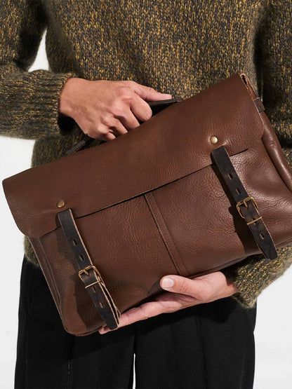 Gikani Vintage Trendy Cowhide Postman Messenger Bag Flap One Shoulder Crossbody Bag Men's Casual Commuter Computer Bag