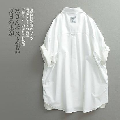 【Mikawa】Summer Japanese cityboy style Oxford spun washed button-down collar Wide-sleeved short-sleeved shirt men